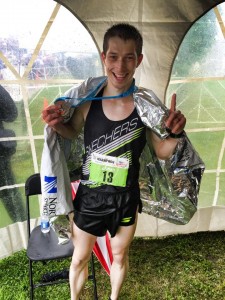 Men's winner of the 2015 Kentucky Derby Festival Marathon with a time of 2:22:36, Bryan Morseman, posing in his Heatsheet.